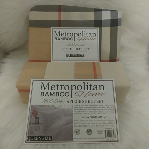 Metropolitan Bamboo Queen Plaid Sheet Set - Picture 6 of 8